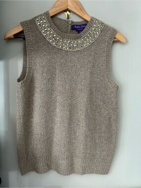 Ralph Lauren Collection PF16 Hand Knit Cashmere Silk Crystal Sweater Vest M